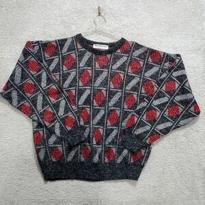 Eric Rhodes Sweater Mens XL Red Gray Dad Grandpa Textured‎ Vintage Geometric 90s